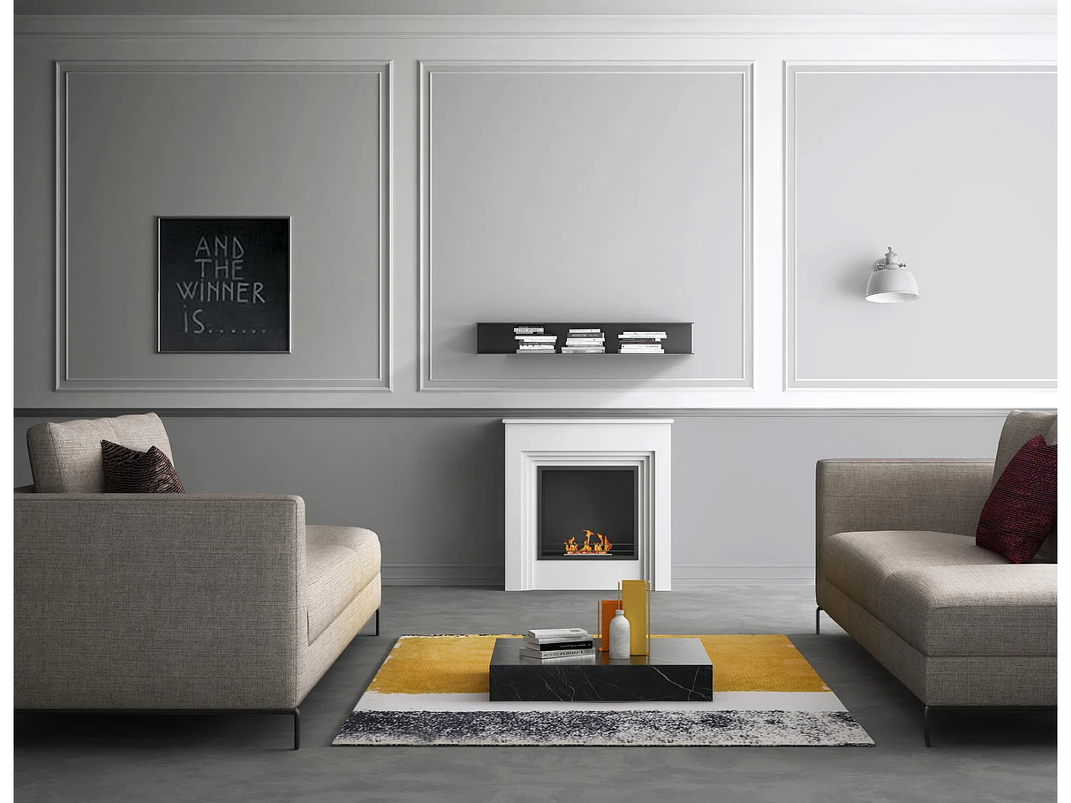 Family - Bodenstehender Biokamin aus weiß lackiertem MDF