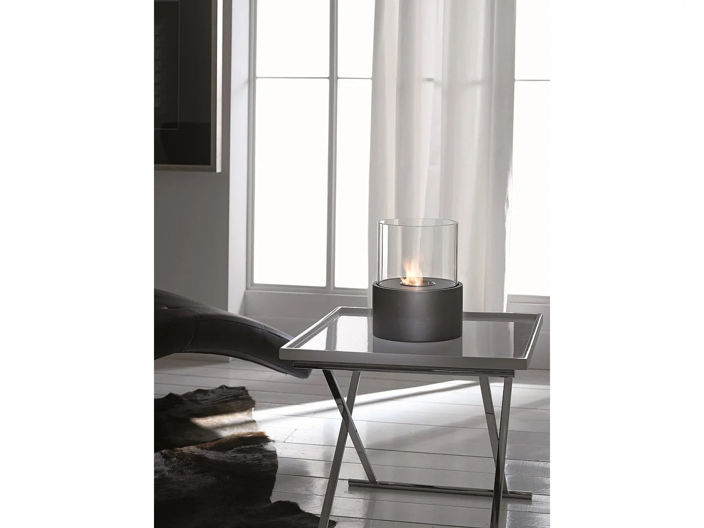 Cheminée bio de table en métal noir 22x22x27h cm