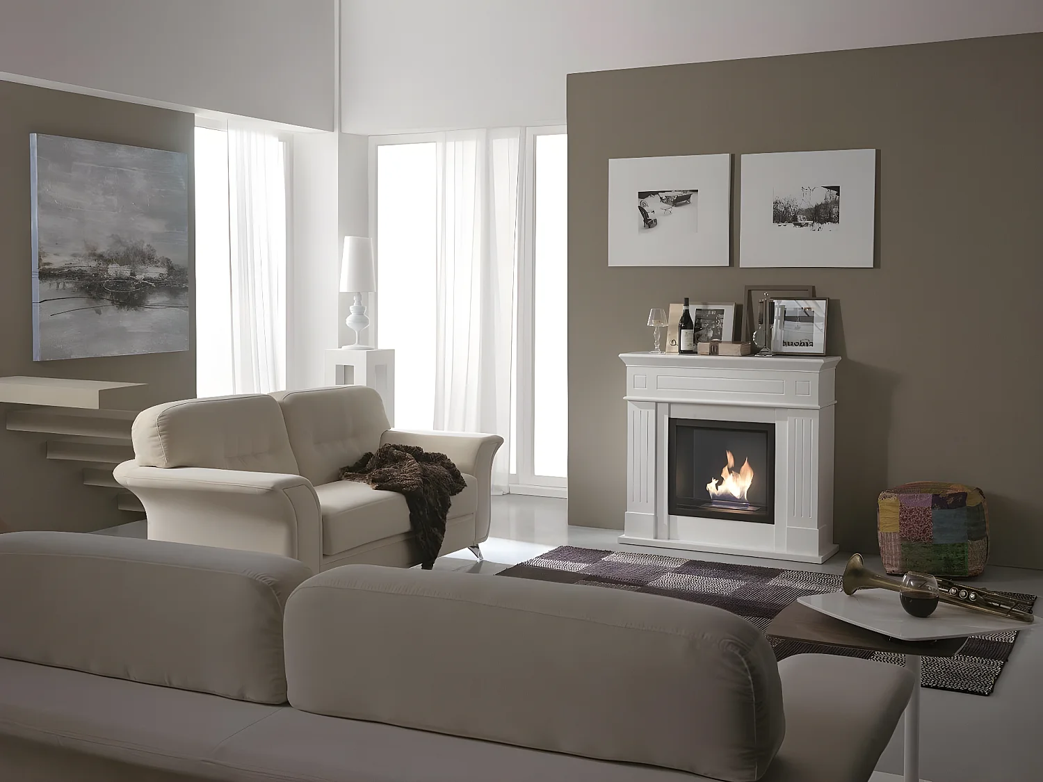 Nostalghia - Biokominek stojący z białej lakierowanej płyty MDF