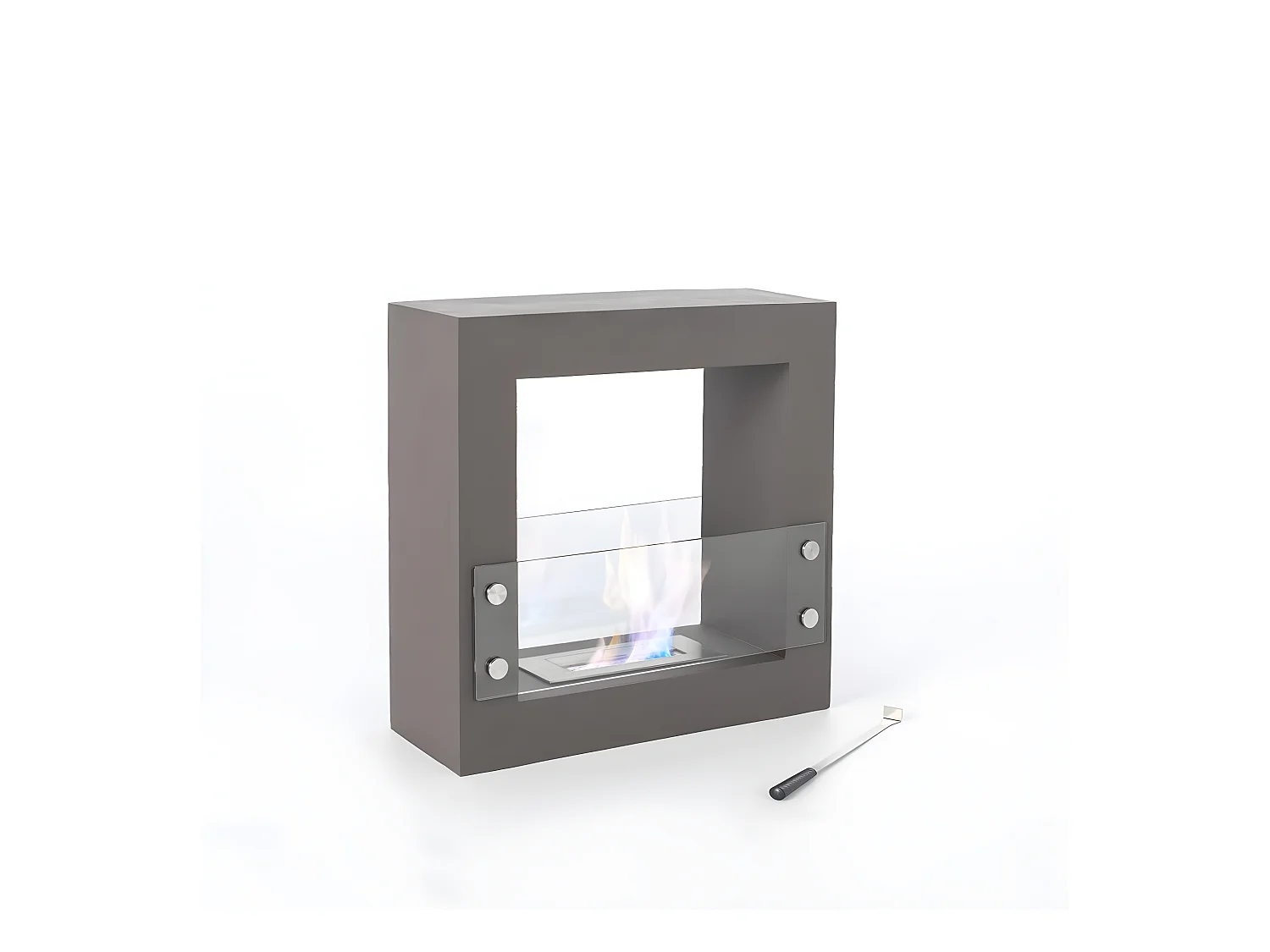 Bio-cheminée bioéthanol au sol design en gris chrome 60 x 24 xh 60 cm