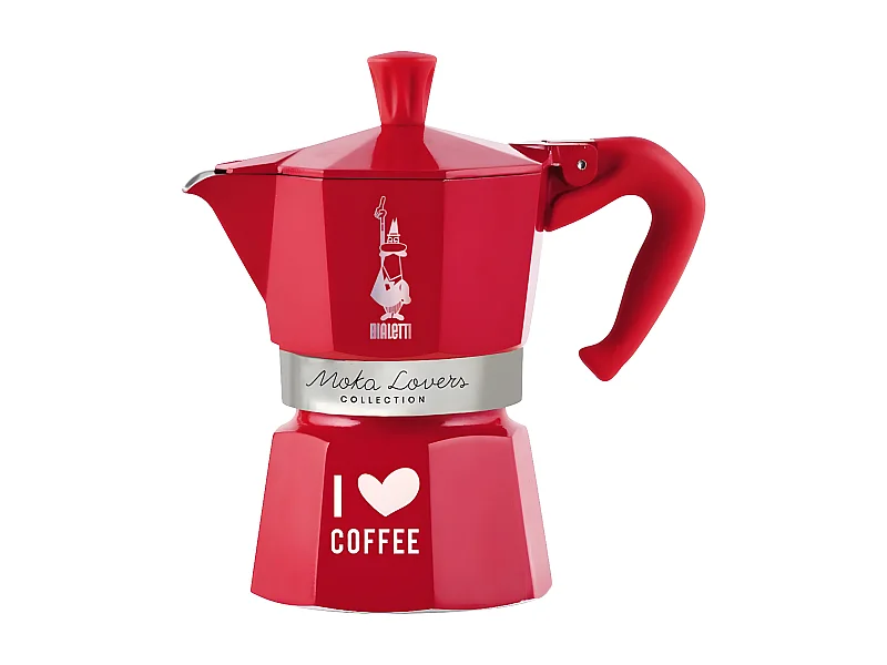 Cafetière Italienne Moka Express I love coffee 3 tasses rouge