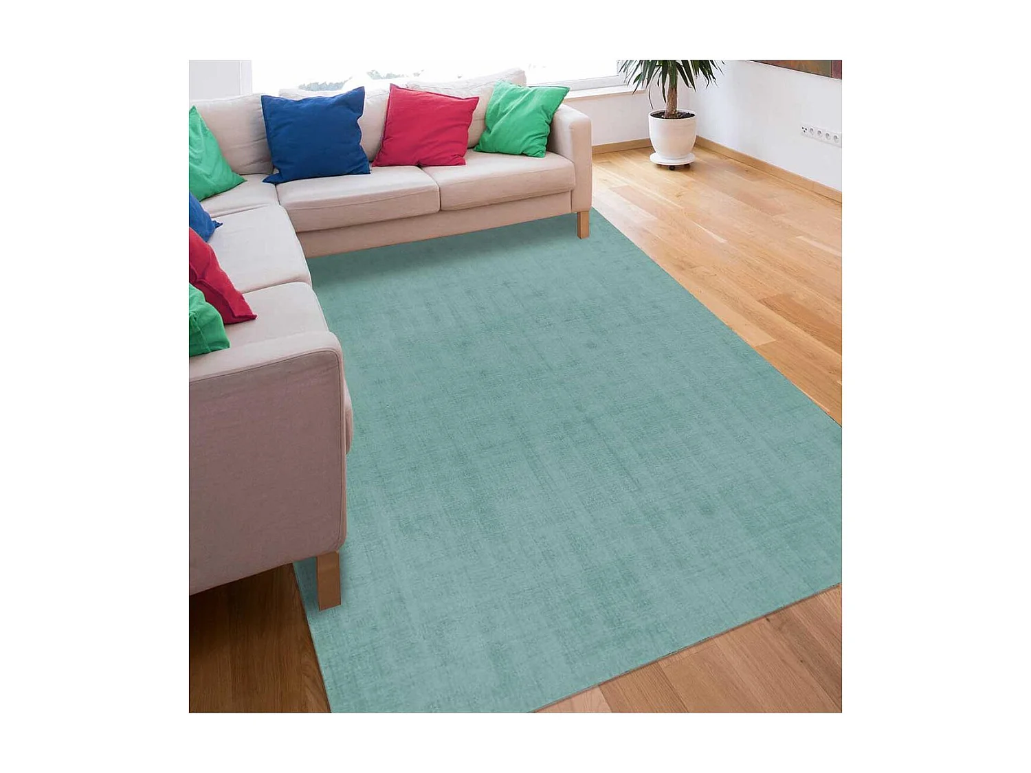 tapis chambre Ø100cm fait main vert rond motif uni NEO UNI