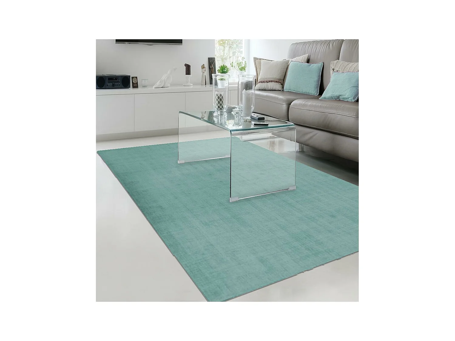 tapis chambre Ø100cm fait main vert rond motif uni NEO UNI