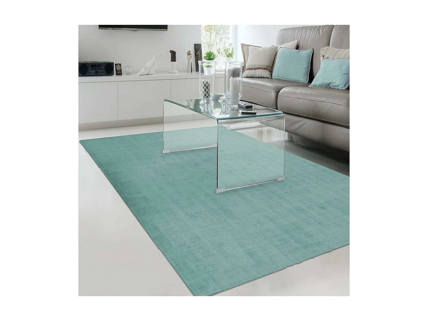 tapis chambre Ø100cm fait main vert rond motif uni NEO UNI