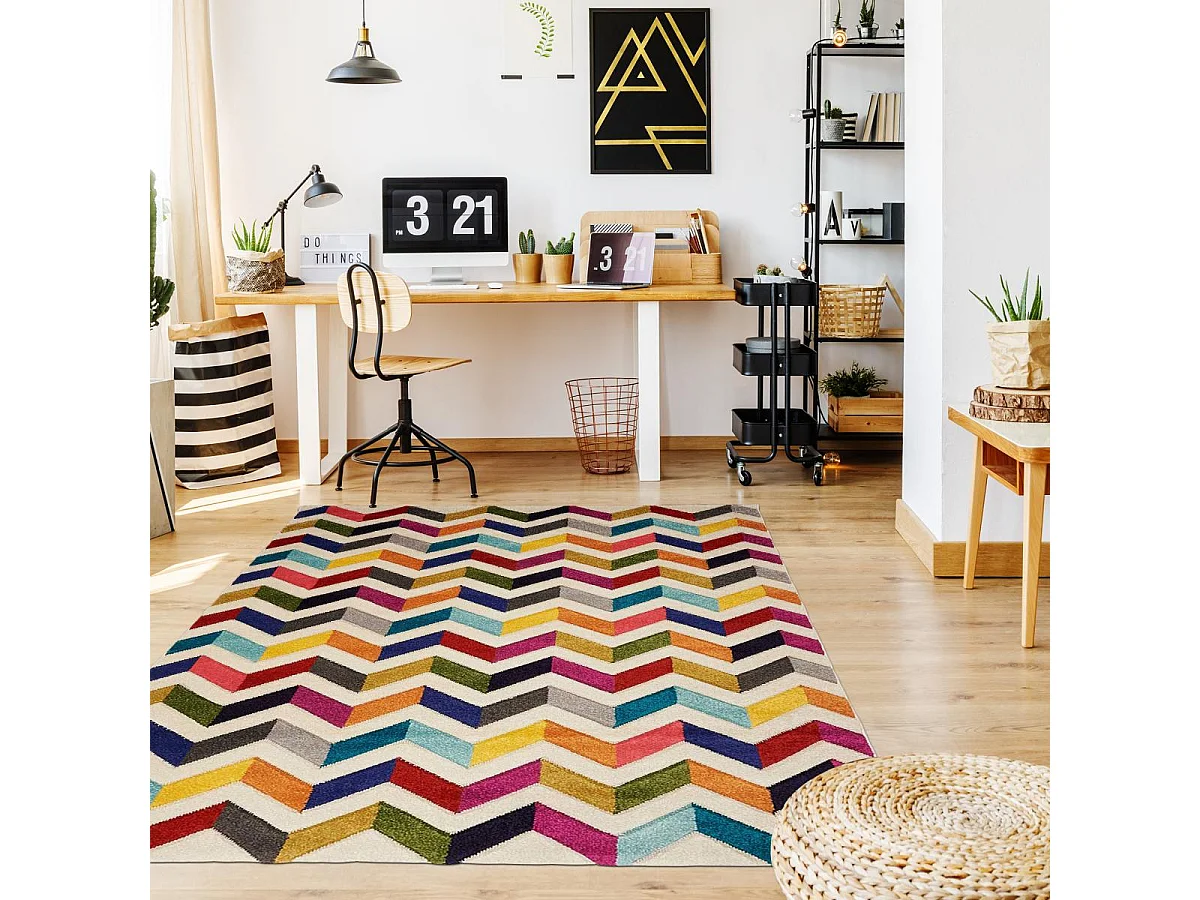 tapis chambre 80x150 tissé multicolore rectangle motif géométrique LYN6 CHEVRON