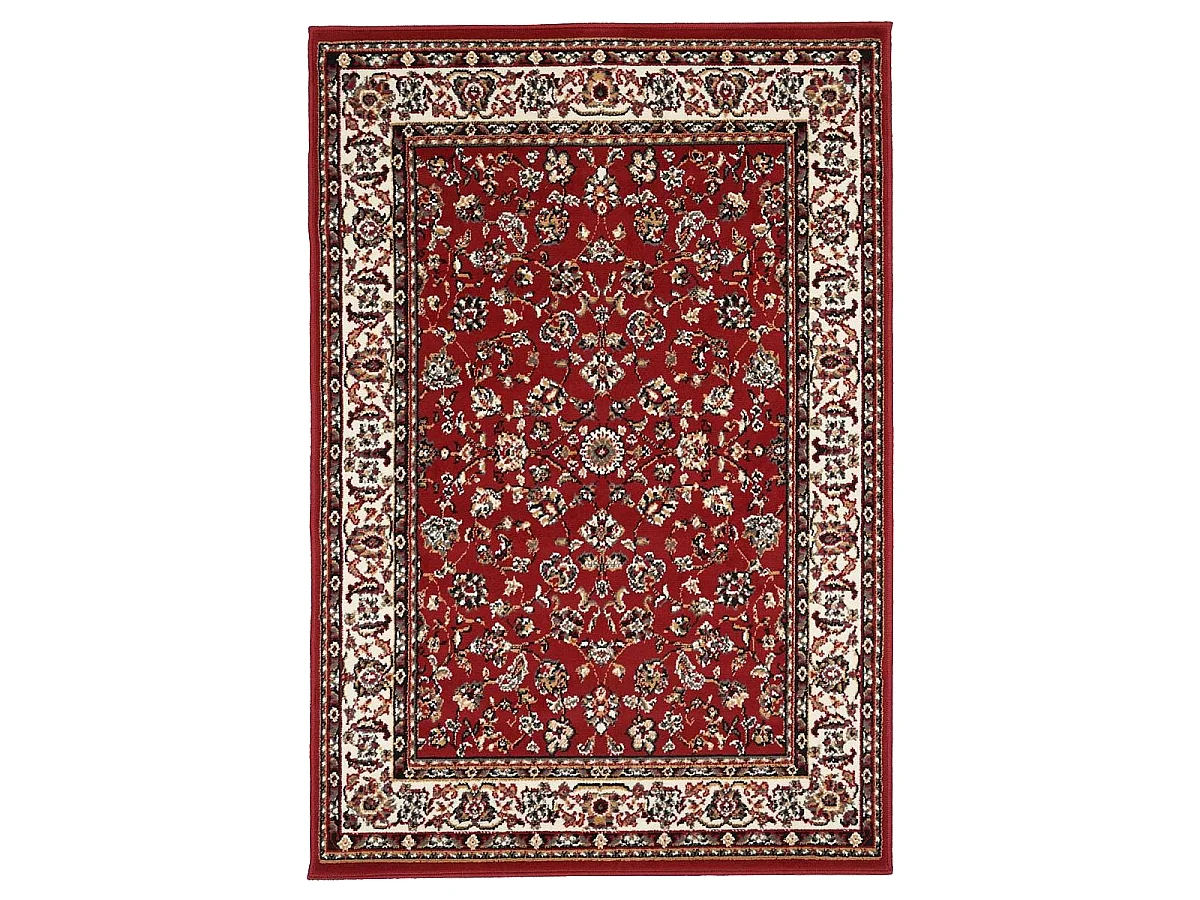 Tapis oriental 140x200 rectangle rouge tissé motif ancestral LYN1 NOMED