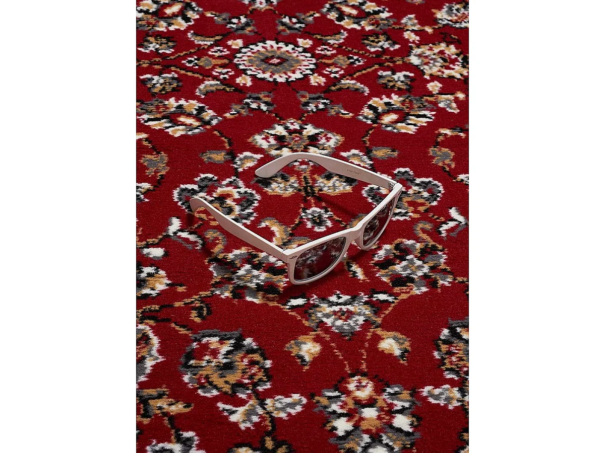Tapis oriental 140x200 rectangle rouge tissé motif ancestral LYN1 NOMED