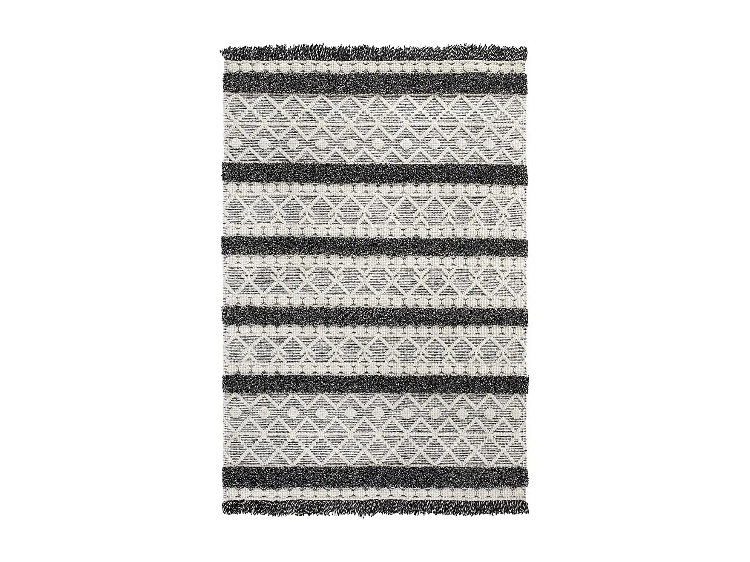 tapis entrée 130x190 tissé en laine crème rectangle motif ethnique NOUKA