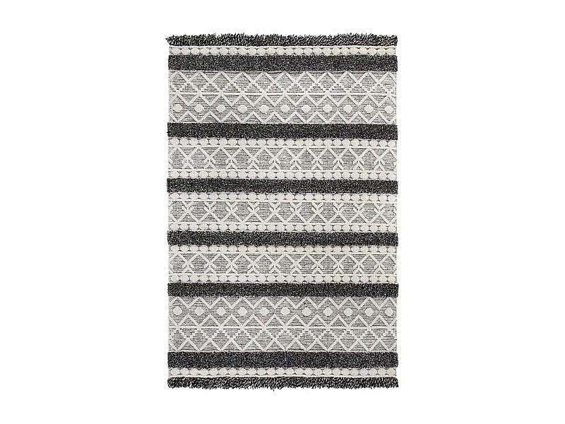 tapis entrée 130x190 tissé en laine crème rectangle motif ethnique NOUKA
