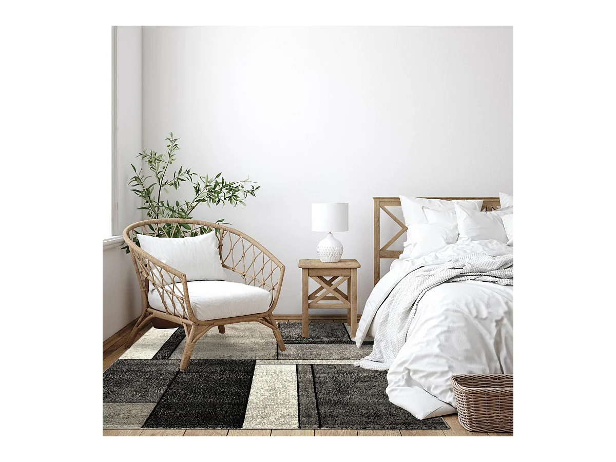 tapis salon 120x170 tissé gris rectangle motif géométrique BI 61