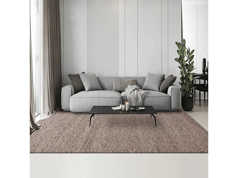 Tapis poils longs shaggy 140x200 rectangle tissé beige motif uni UNI L