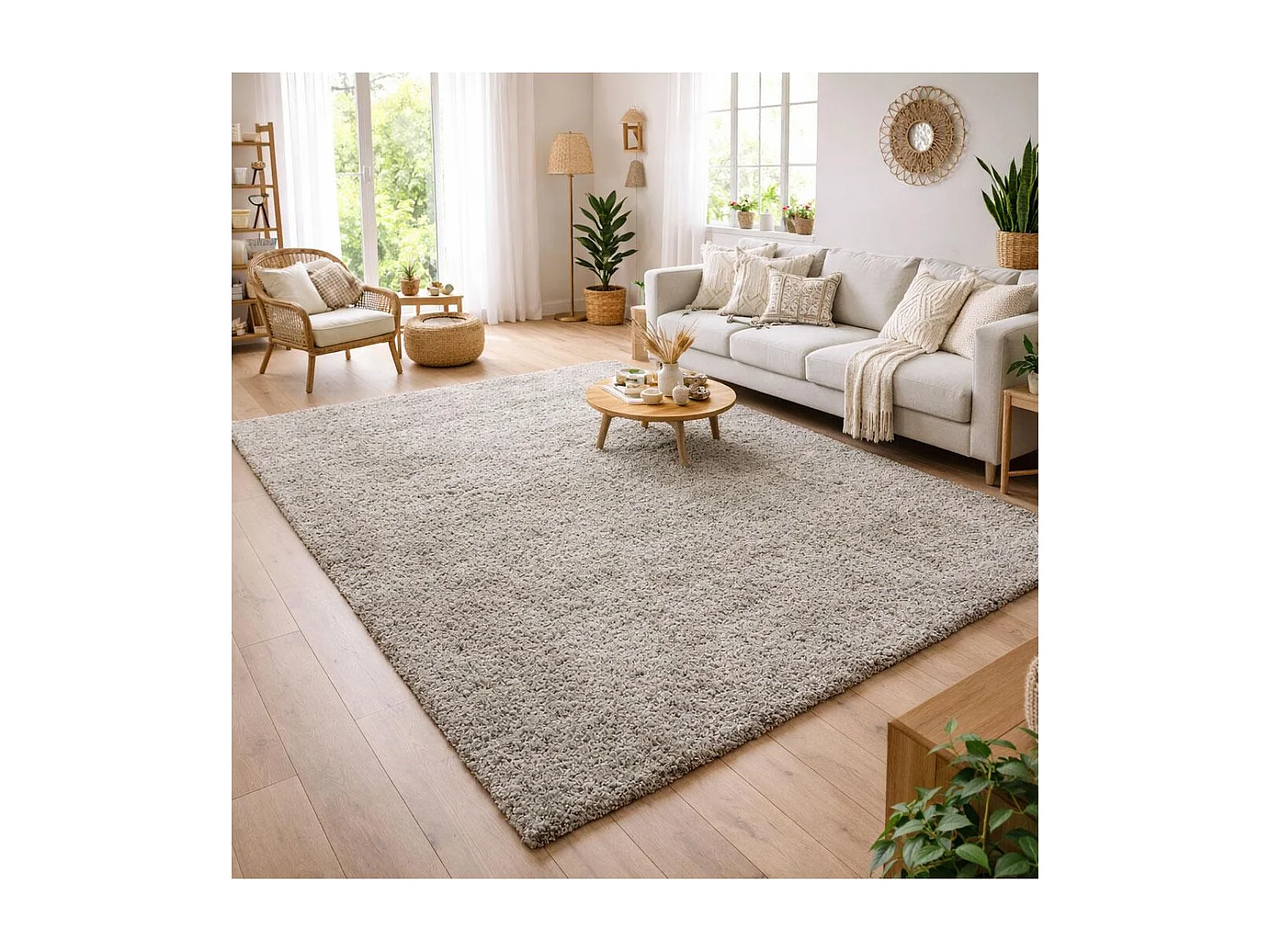 Tappeto Shaggy a pelo lungo 140x200 rettangolo intrecciato beige fantasia unita UNI L