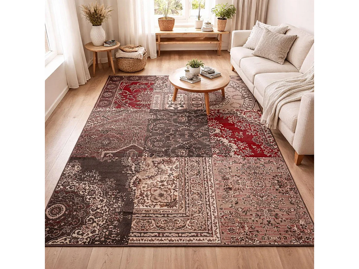 tapis chambre 60x110 tissé gris rectangle motif baroque LYN1 NYBRO