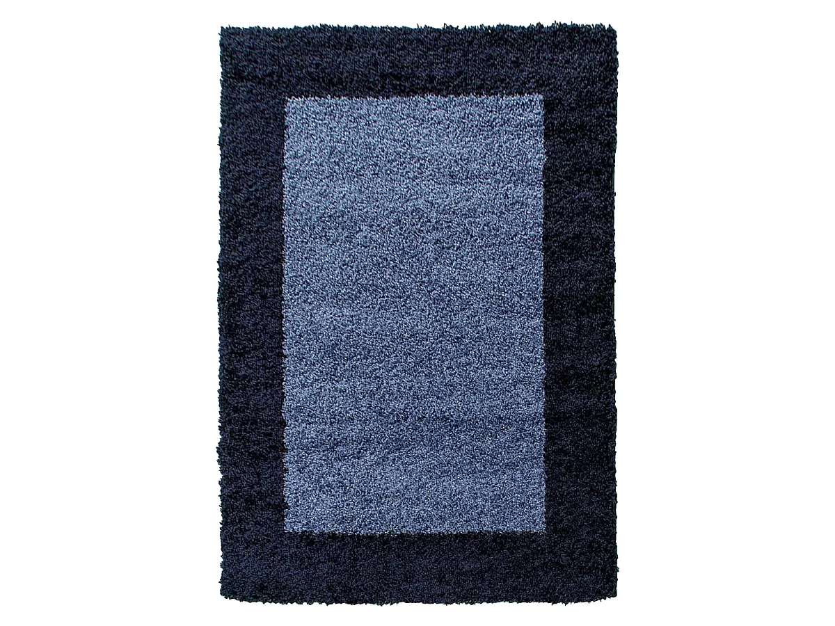 Tapis poils longs shaggy 300x400 rectangle tissé bleu et bleu foncé