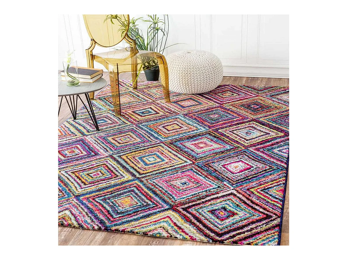 tapis entrée 40x60 tissé multicolore rectangle motif géométrique LYN6 CARI