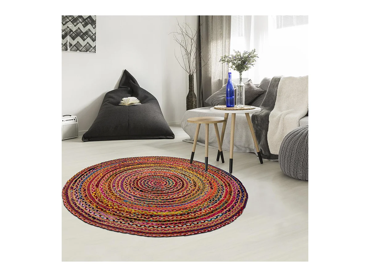 Tapis rond 200x200 rond ALANA Multicolore , tapis artisanal