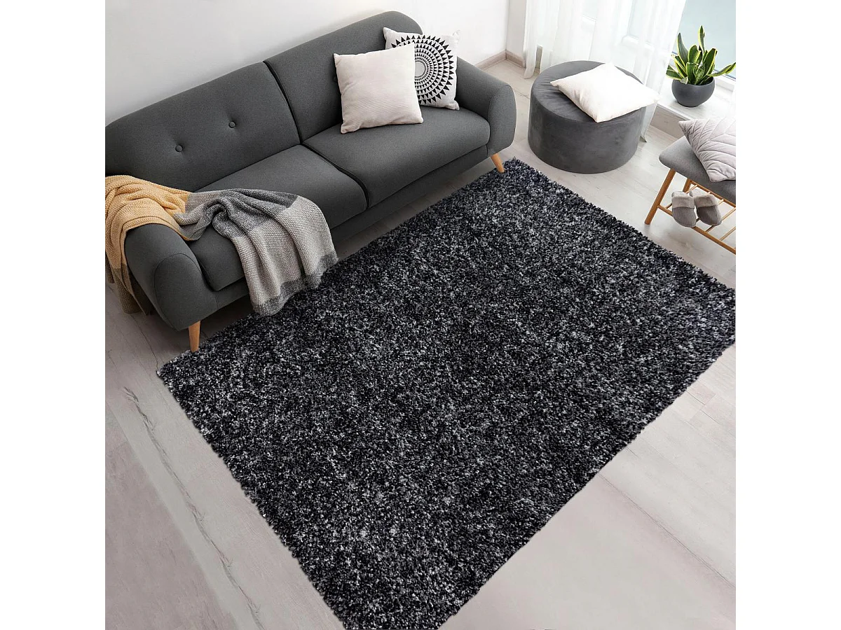 Tapis poils longs shaggy 60x110 rectangle tissé anthracite motif faux uni UNI D