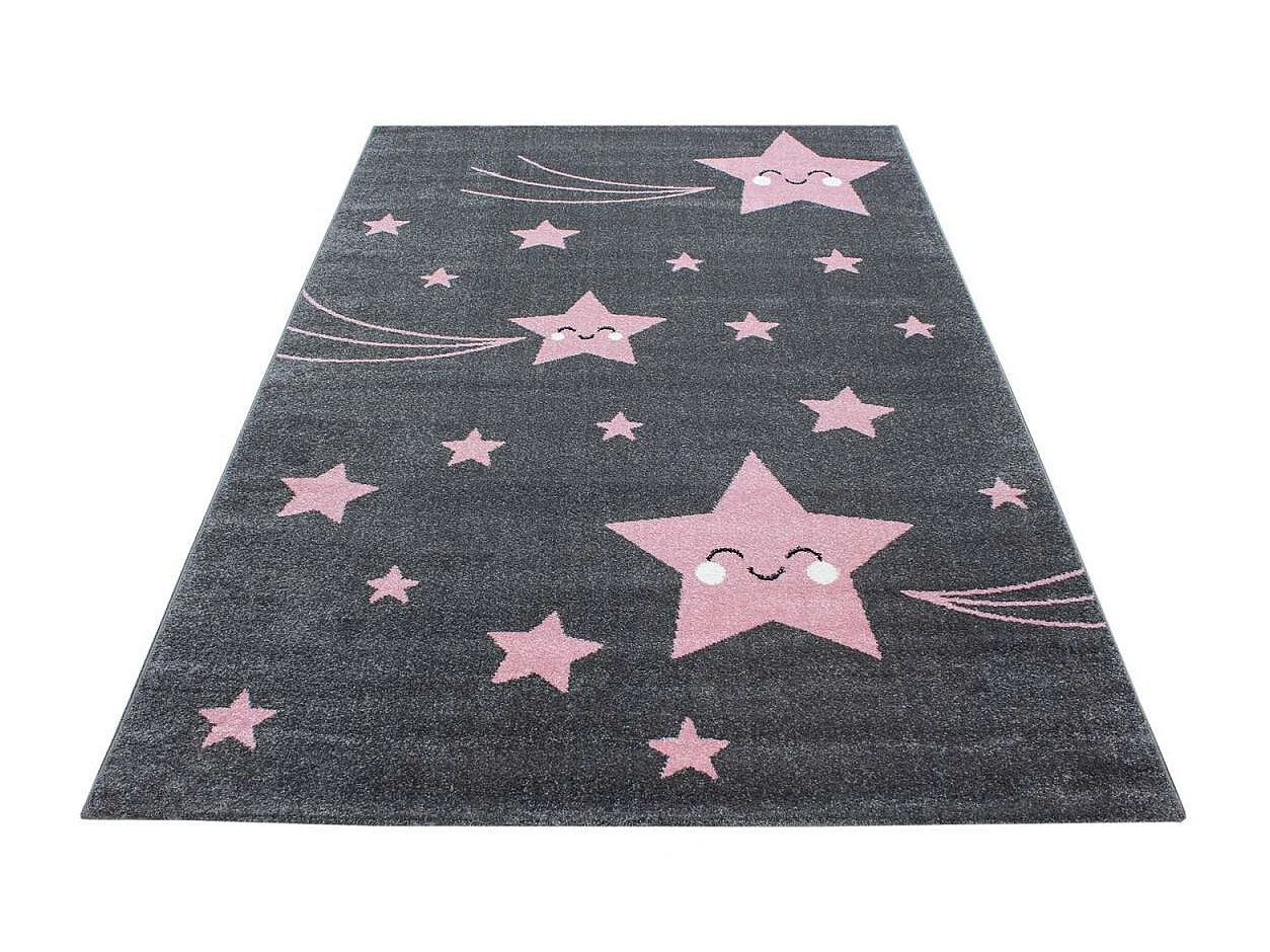 Tapis enfant 160x230 rectangle tissé rose et gris KID STARS