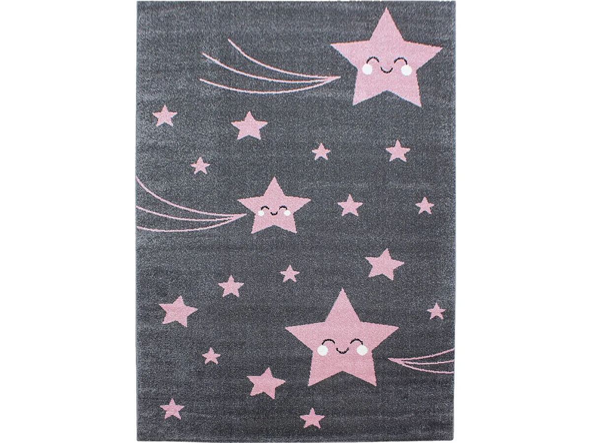 Tapis enfant 160x230 rectangle tissé rose et gris KID STARS