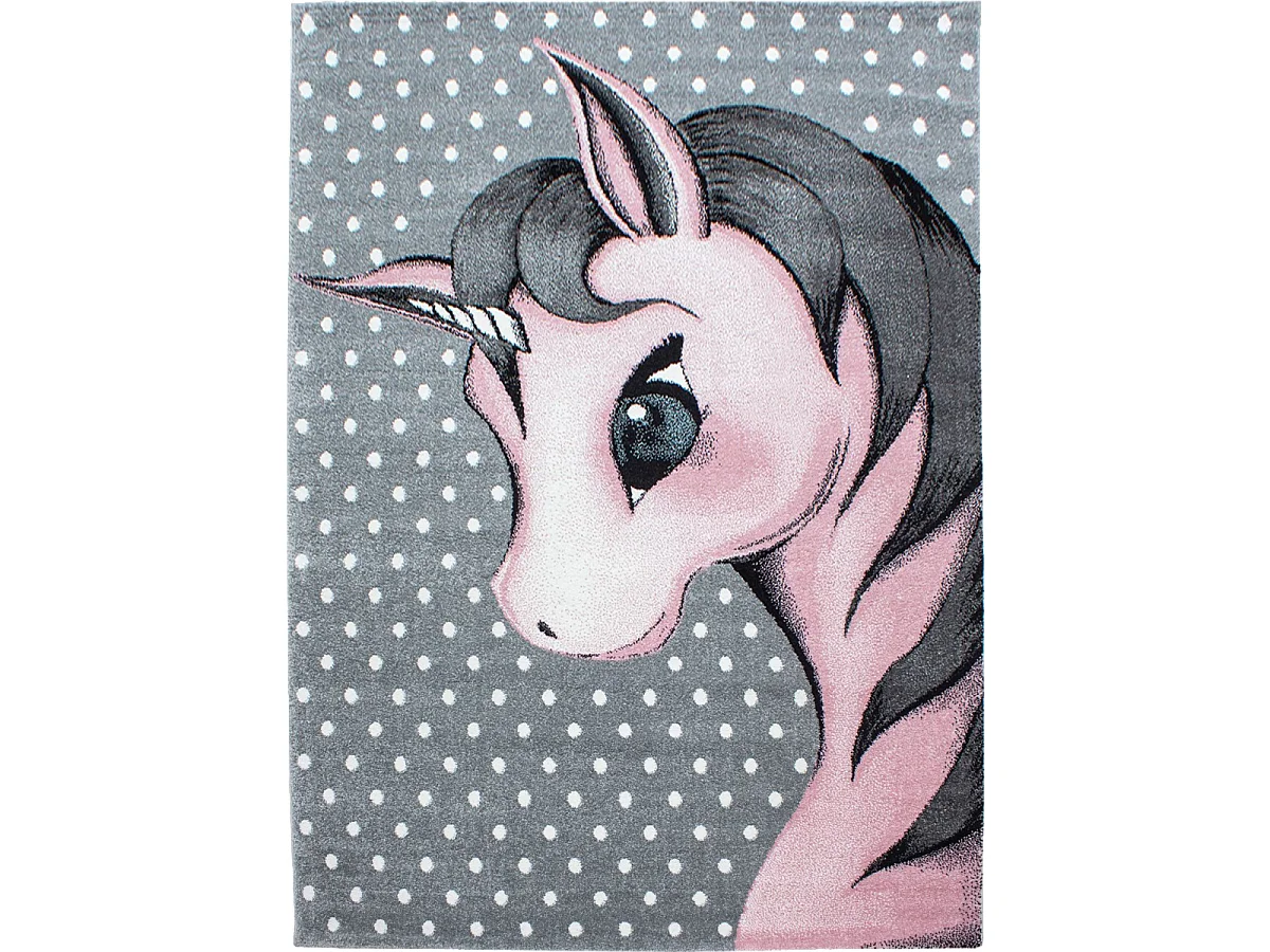 Tapis enfant 120x170 tissé rose et gris motif animaux KID DREAM