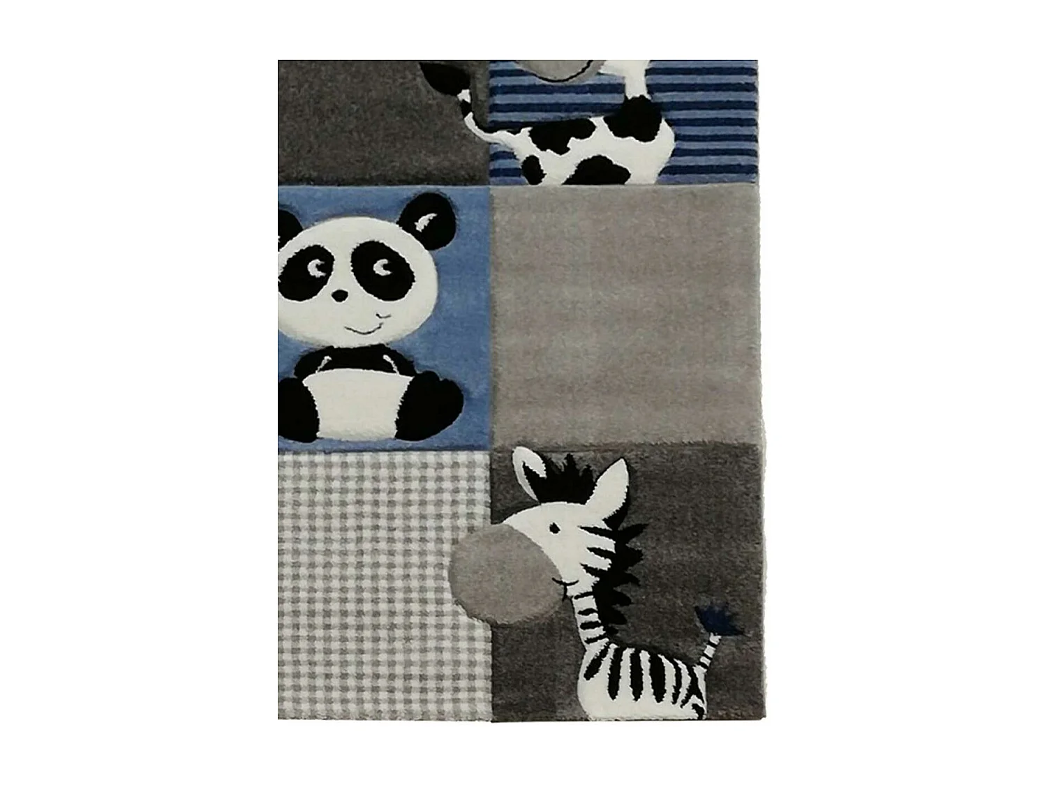 Tapis enfant 140x200 rectangle tissé bleu et gris motif animaux ZOO