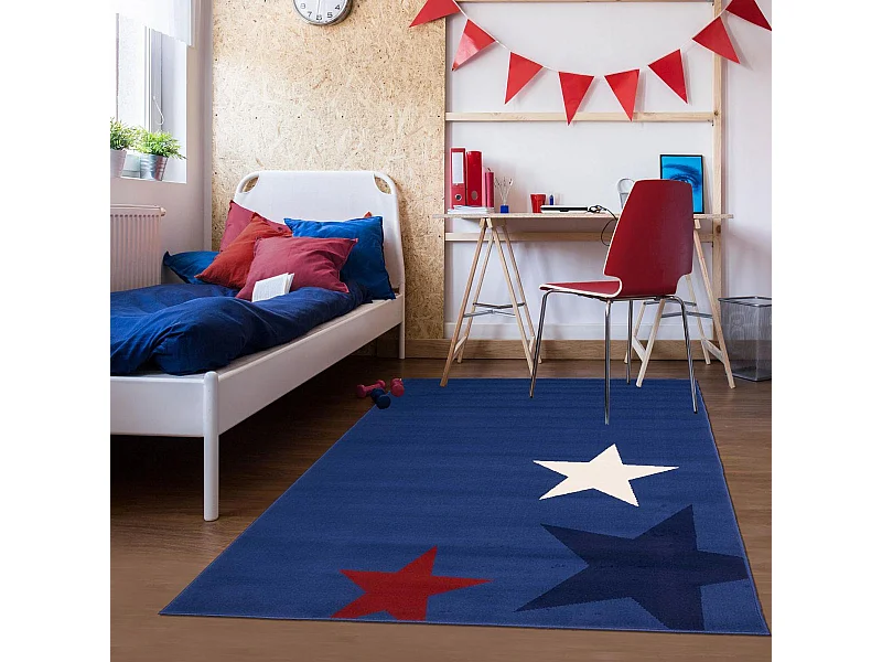Tapis enfant 120x170 rectangle tissé bleu LYN1 STAR
