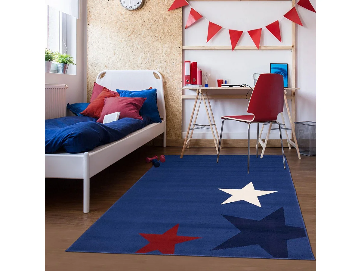 Tapis enfant 120x170 rectangle tissé bleu LYN1 STAR