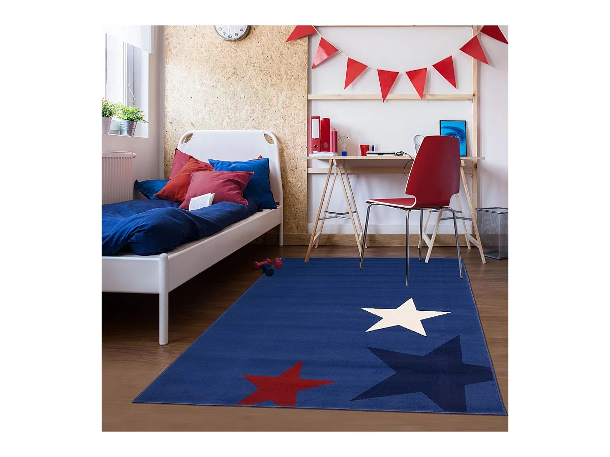 Tapis enfant 120x170 rectangle tissé bleu LYN1 STAR