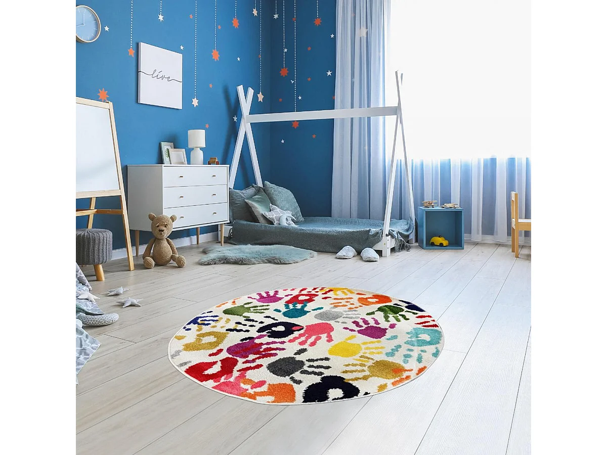 Tapis enfant Ø100cm rond tissé multicolore HANDI
