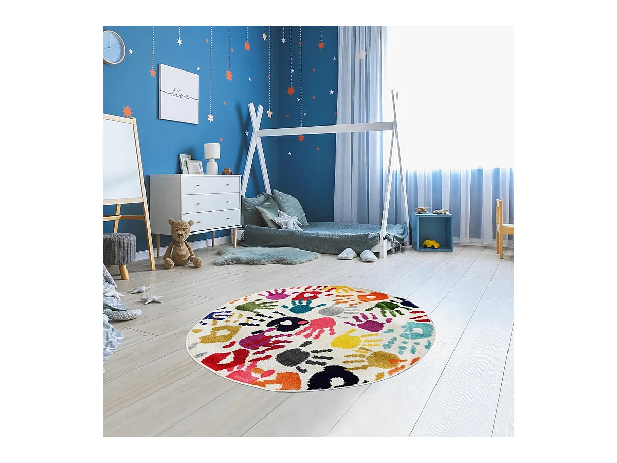 Tapis enfant Ø100cm rond tissé multicolore HANDI