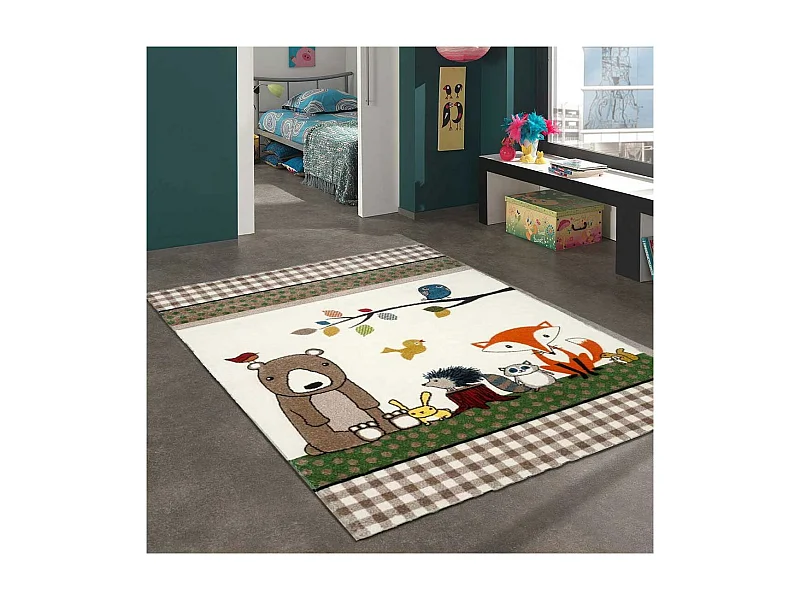 Tapis enfant 160x230 rectangle tissé beige LYN8 PHOTO DE FORET