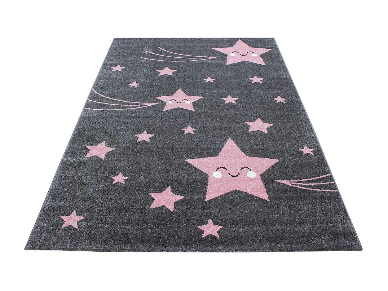 Tapis enfant 80x150 rectangle tissé rose et gris KID STARS