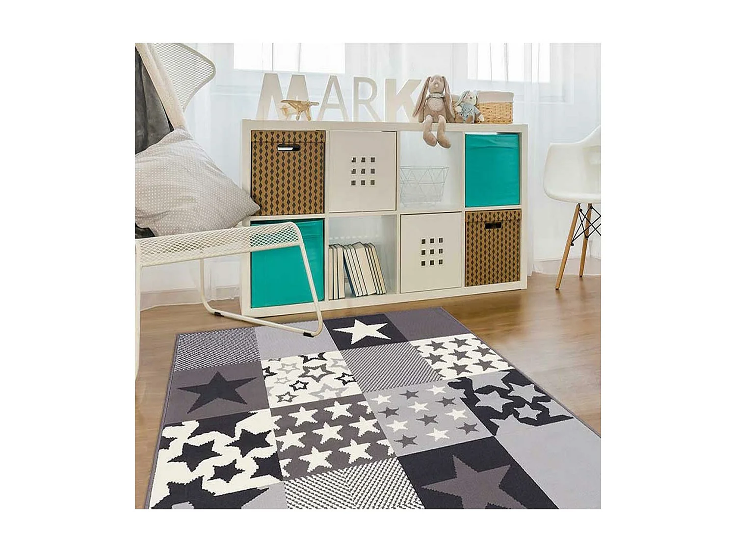 Tapis enfant 80x150 rectangle tissé crème LYN1 CARETOILE