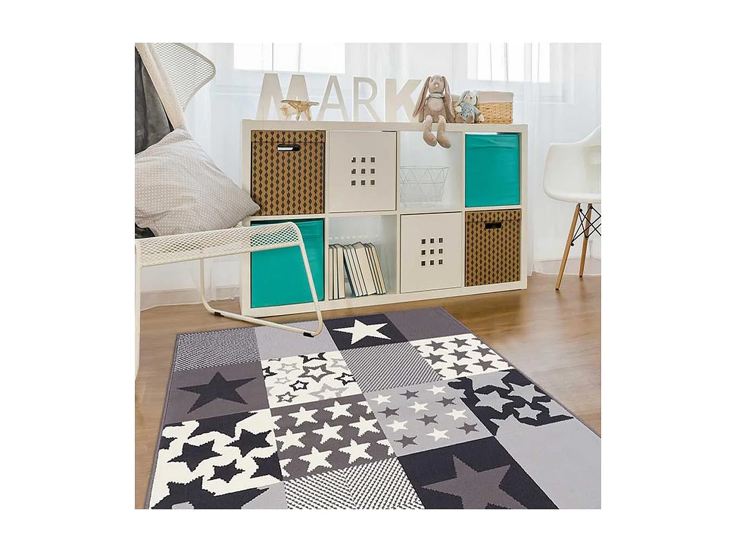 Tapis enfant 60x110 rectangle tissé crème LYN1 CARETOILE