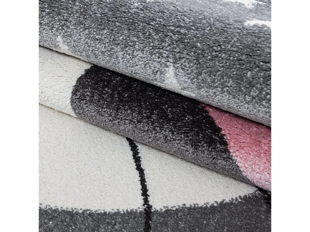 Tapis enfant 160x230 tissé rose et gris motif animaux KID CHAT