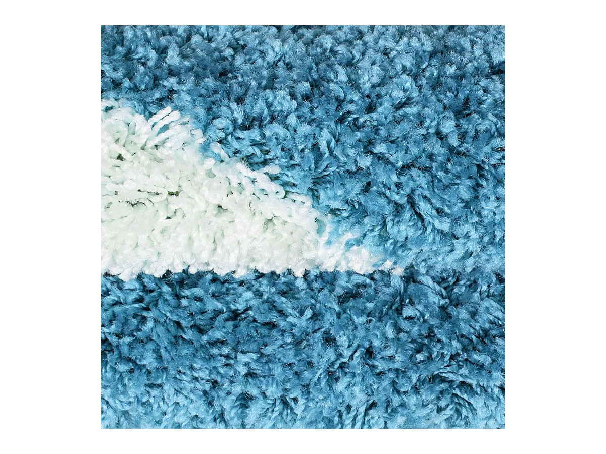 Tapis enfant Ø100cm rond tissé turquoise et crème SHAGGY FOOT