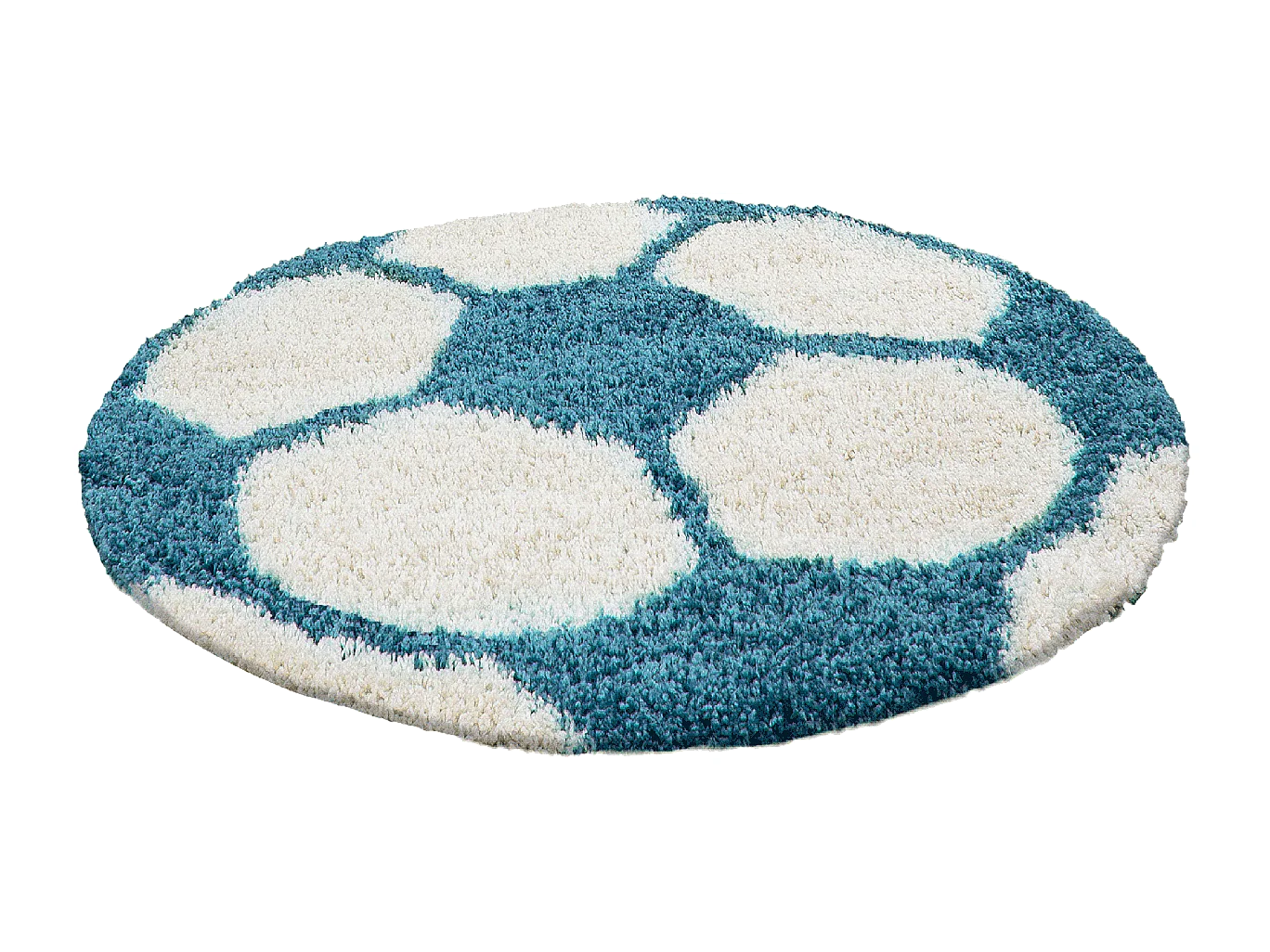 Tappeto per bambini Ø100 cm rotondo intrecciato turchese e crema SHAGGY FOOT