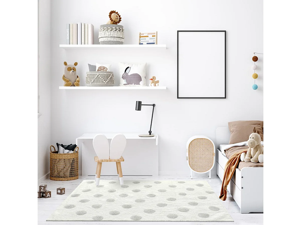 Tapis enfant 90x160 rectangle fait main en coton blanc CORONDA