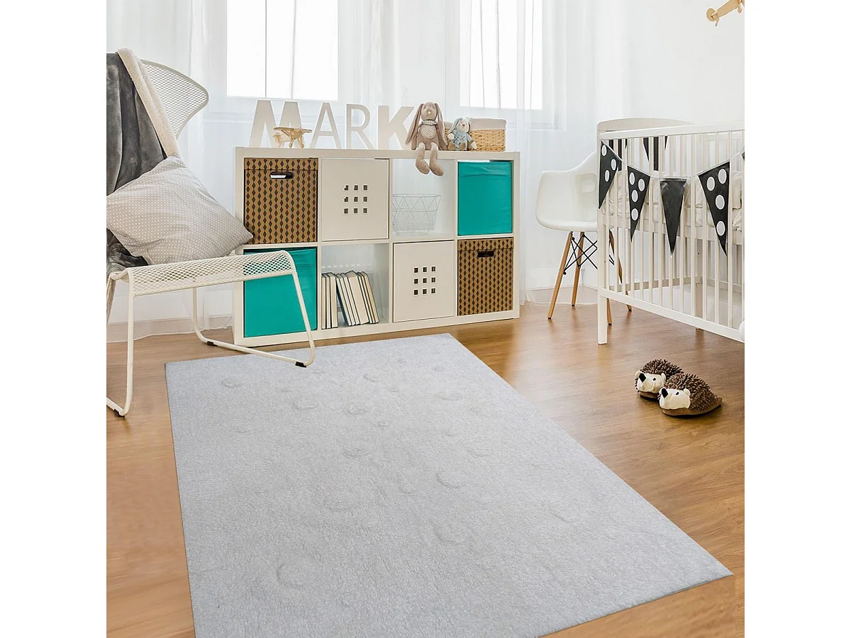 Tapis enfant 90x160 rectangle fait main en coton blanc CORONDA