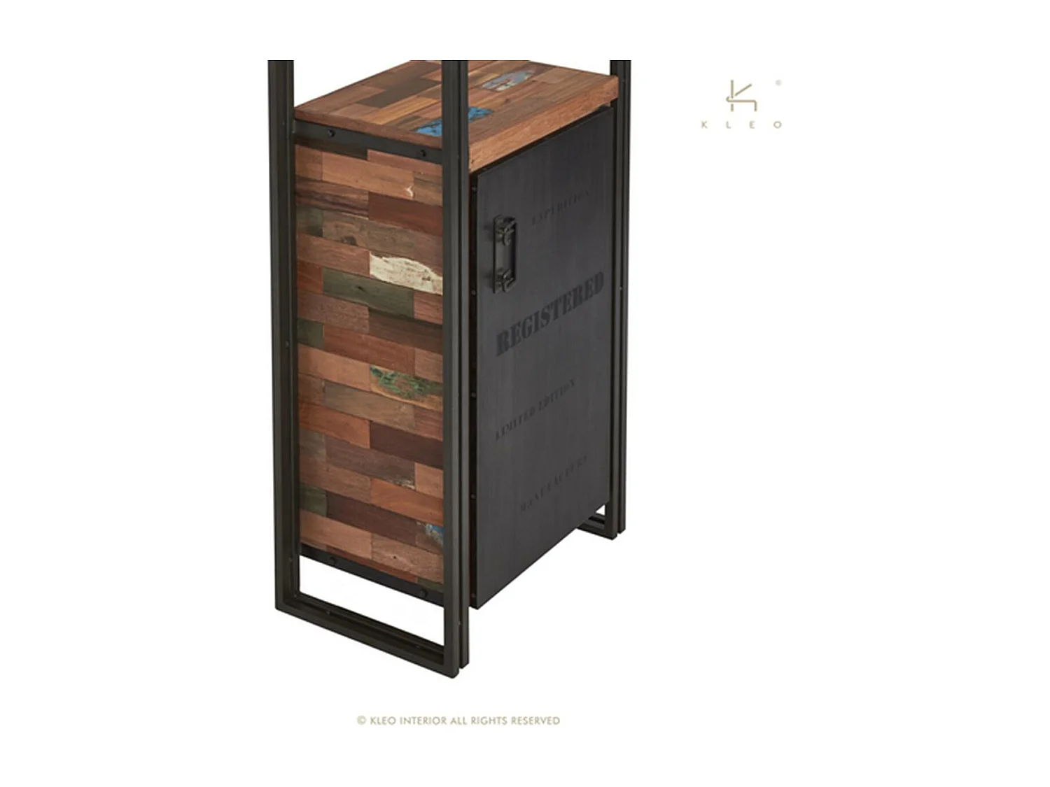 Nautical bibliothèque en bois de bateau recyclé - 1 porte - 2 niches - Style Industriel - H210