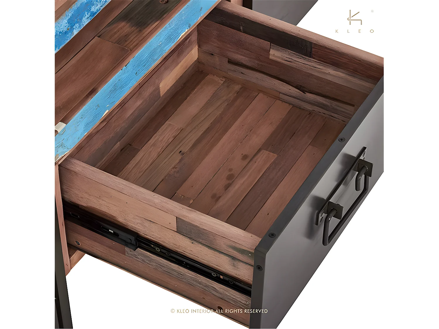 Nautical meuble TV en bois de bateau recyclé - 2 tiroirs - 2 niches - Style Industriel - L112