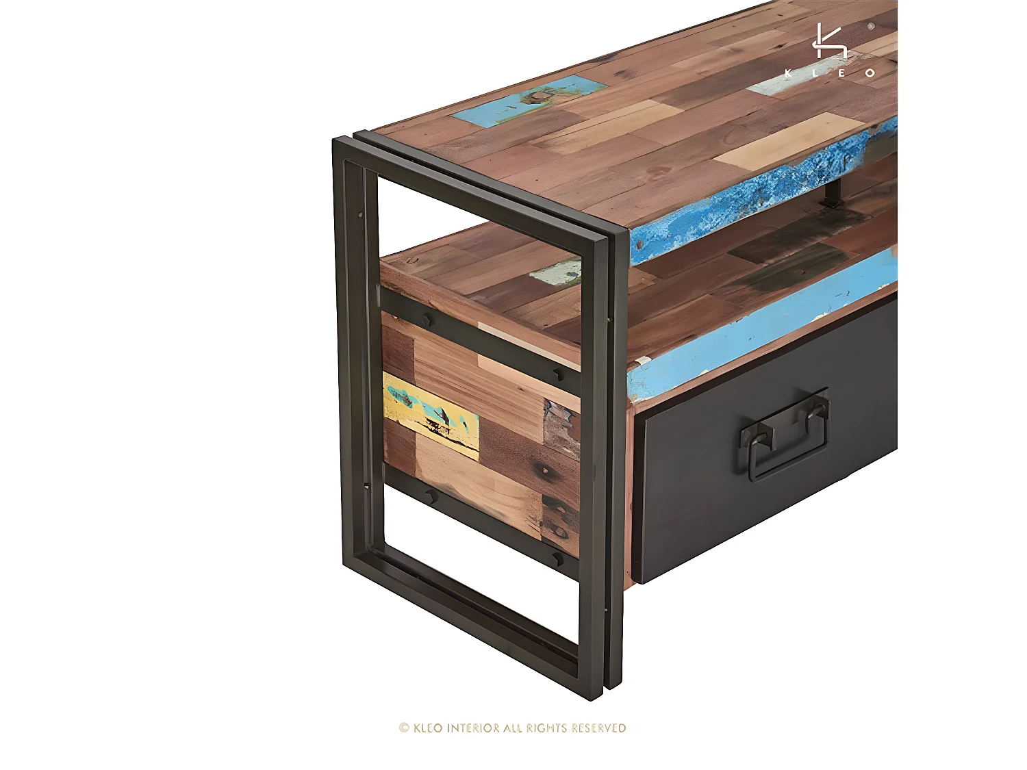 Nautical meuble TV en bois de bateau recyclé - 2 tiroirs - 2 niches - Style Industriel - L112