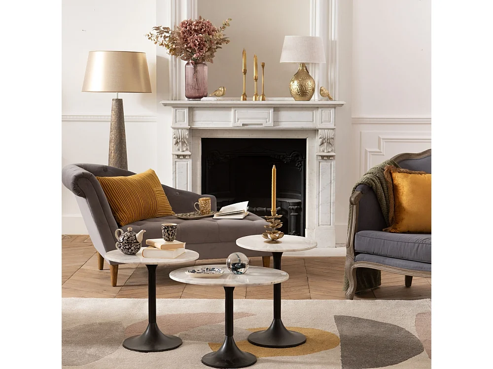 Bout de canapé Marbre blanc 46 cm