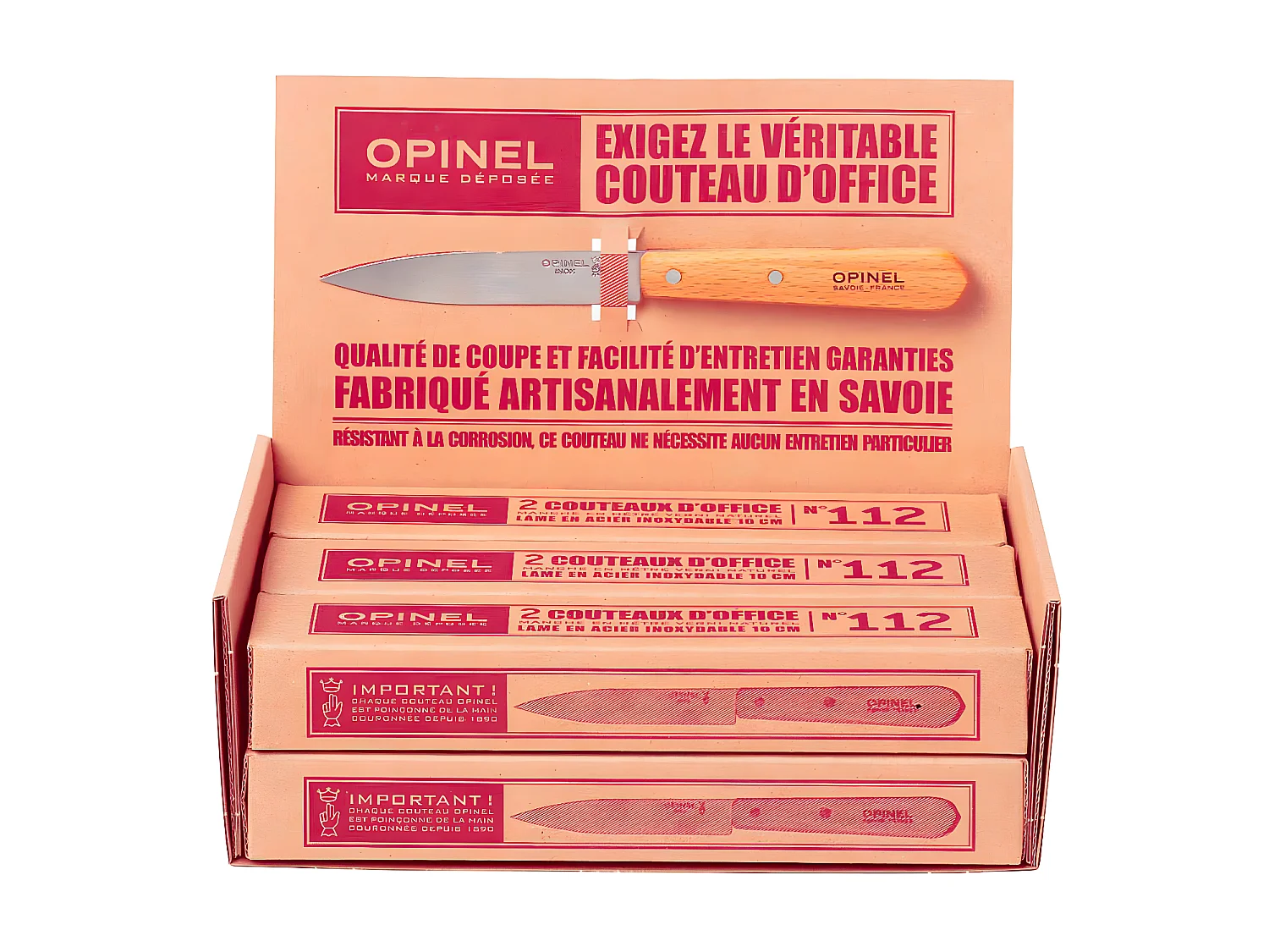 Set aus 2 Opinel N°112 Küchenmessern aus Buchenholz und Edelstahl