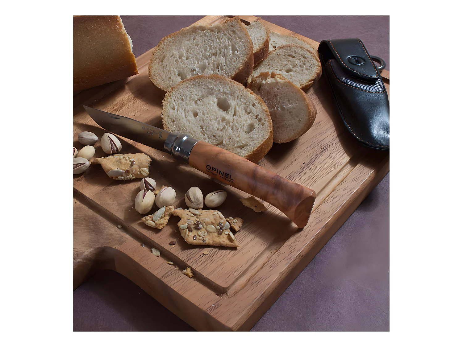 Pennenmes mes nr. 8 van olijfhout met Opinel-hoesje