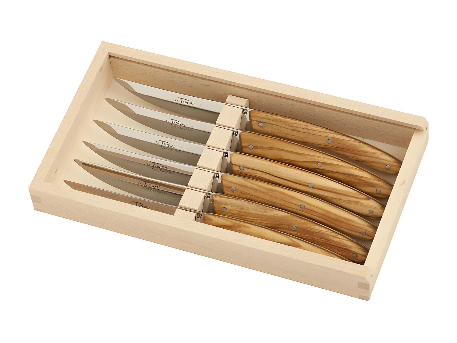 Coffret 6 couteaux bois d olivier le thiers prestige
