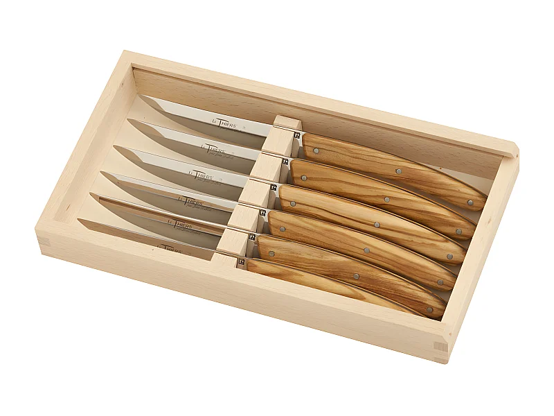 Coffret 6 couteaux bois d olivier le thiers prestige