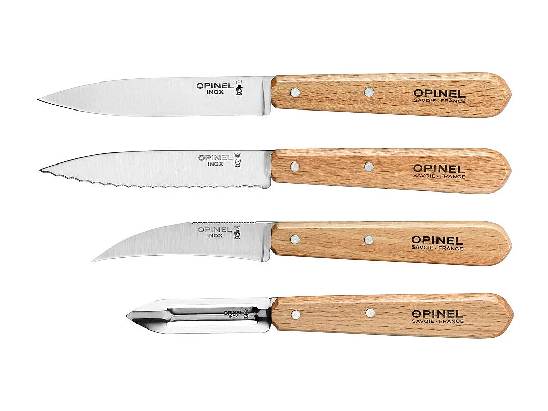 Set van 4 Opinel messen van natuurlijk beukenhout