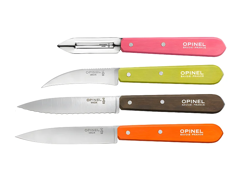 Set aus 4 Fifties-Messern aus Buchenholz und Edelstahl