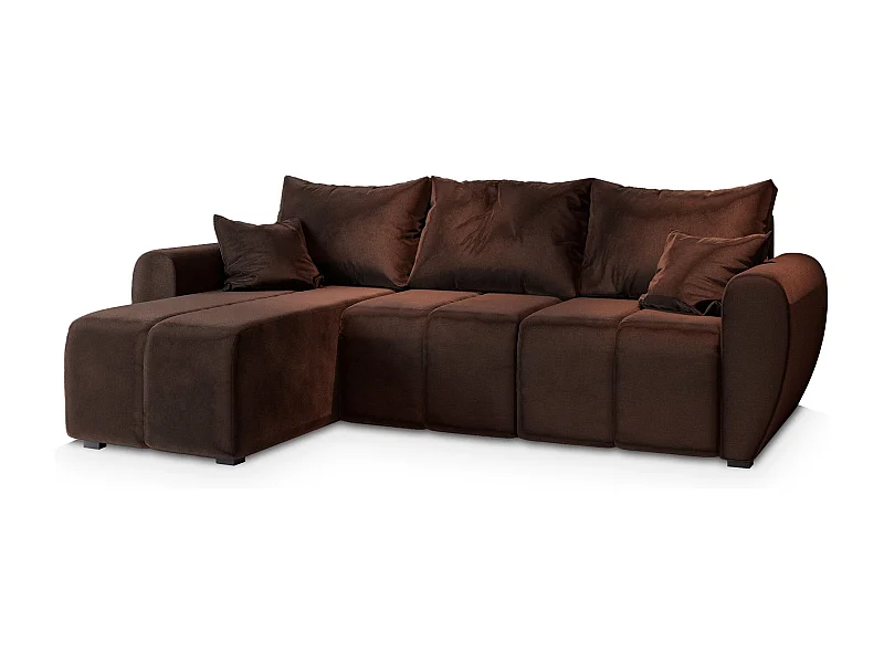 Canapé d'angle MADISON Marron en peluche avec fonction de couchage